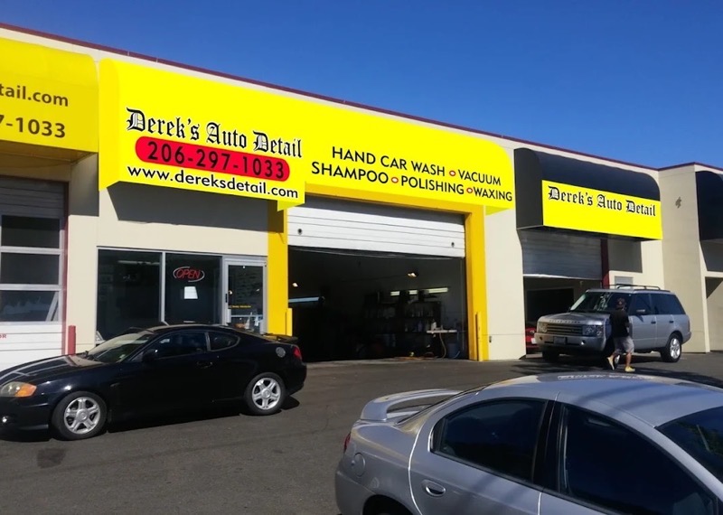 Derek's Auto Detail's storefront on Aurora Avenue in Seattle, WA